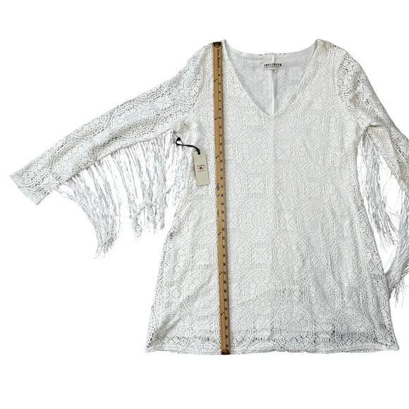 NWT Idyllwind by Miranda Lambert Ivory White Lace Midi Dress with Fringe Sleeves - Picture 6 of 11